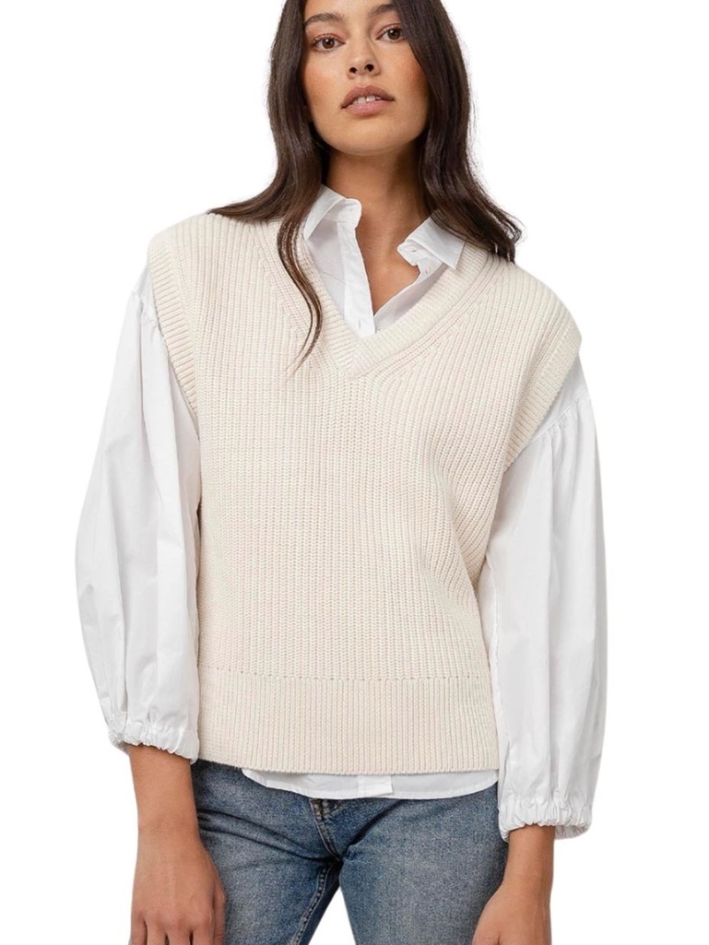 Rails Designer Chandler Classic Cotton/Cashmere Sweater Vest Cream Size Small